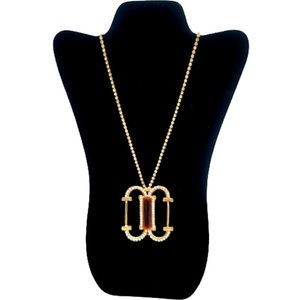 Vtg Gold Tone Rhinestone Chain Pendant Necklace